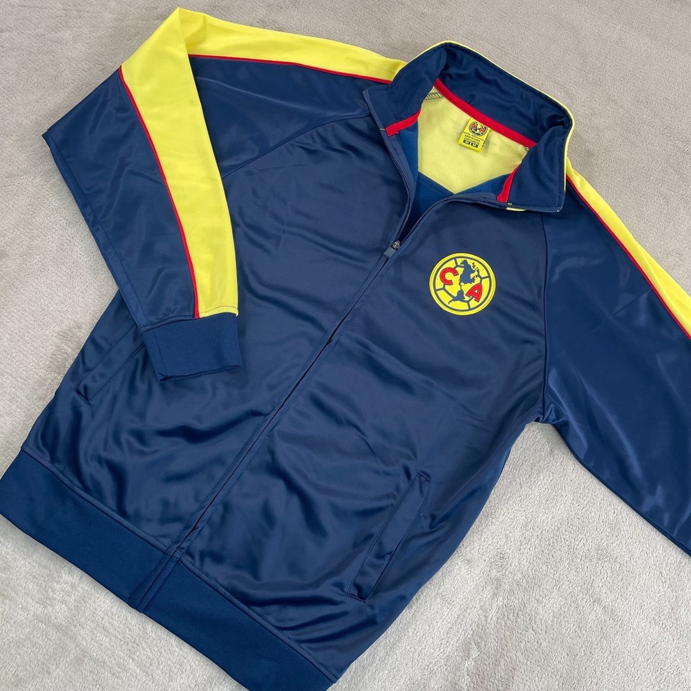 Club America Track‎ Training Jacket Men Medium Blue Yellow Soccer Futbol Aguilas
